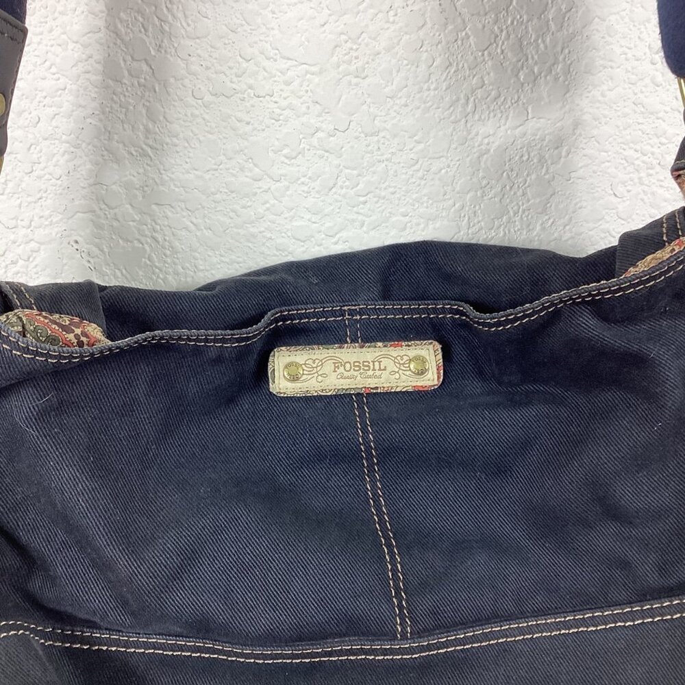 Fossil Women Blue Denim Adjustable Strap Messenger Bag - Picture 7 of 10
